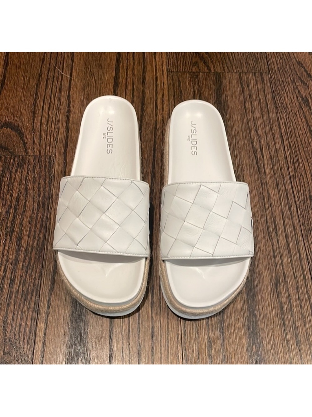 NEW J/Slides White Woven Leather Slide Sandals Women’s Size 9 Comfort Platform